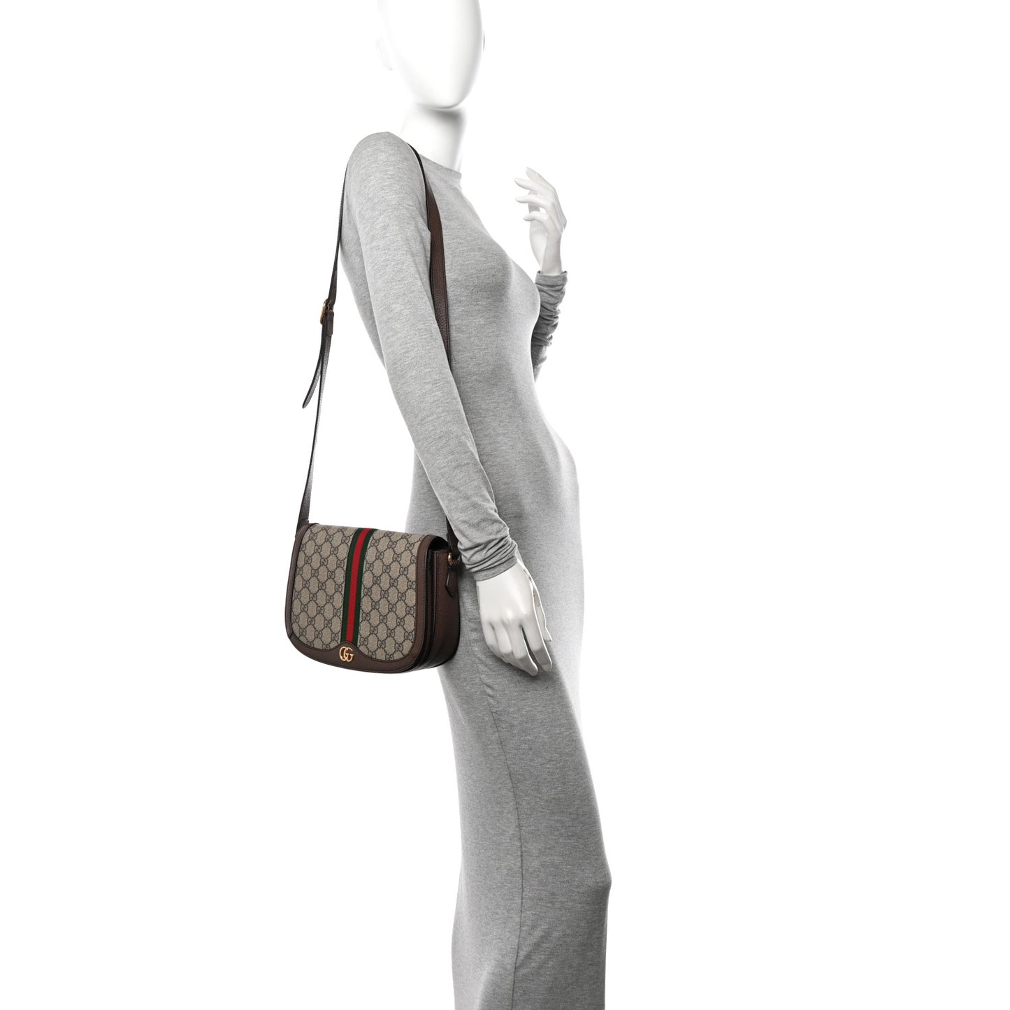 GG Supreme Monogram Web Small Ophidia Flap Messenger Bag Brown