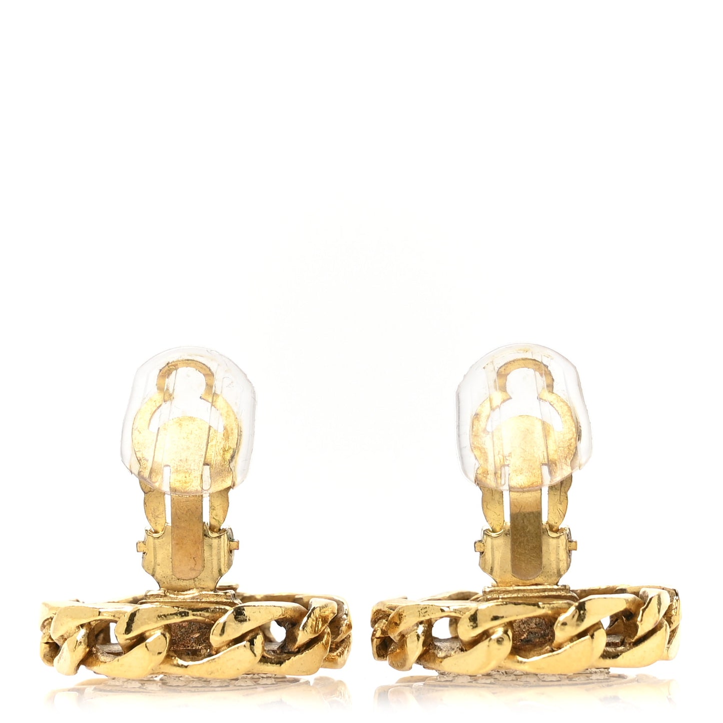 Crystal CC Round Clip On Earrings Gold
