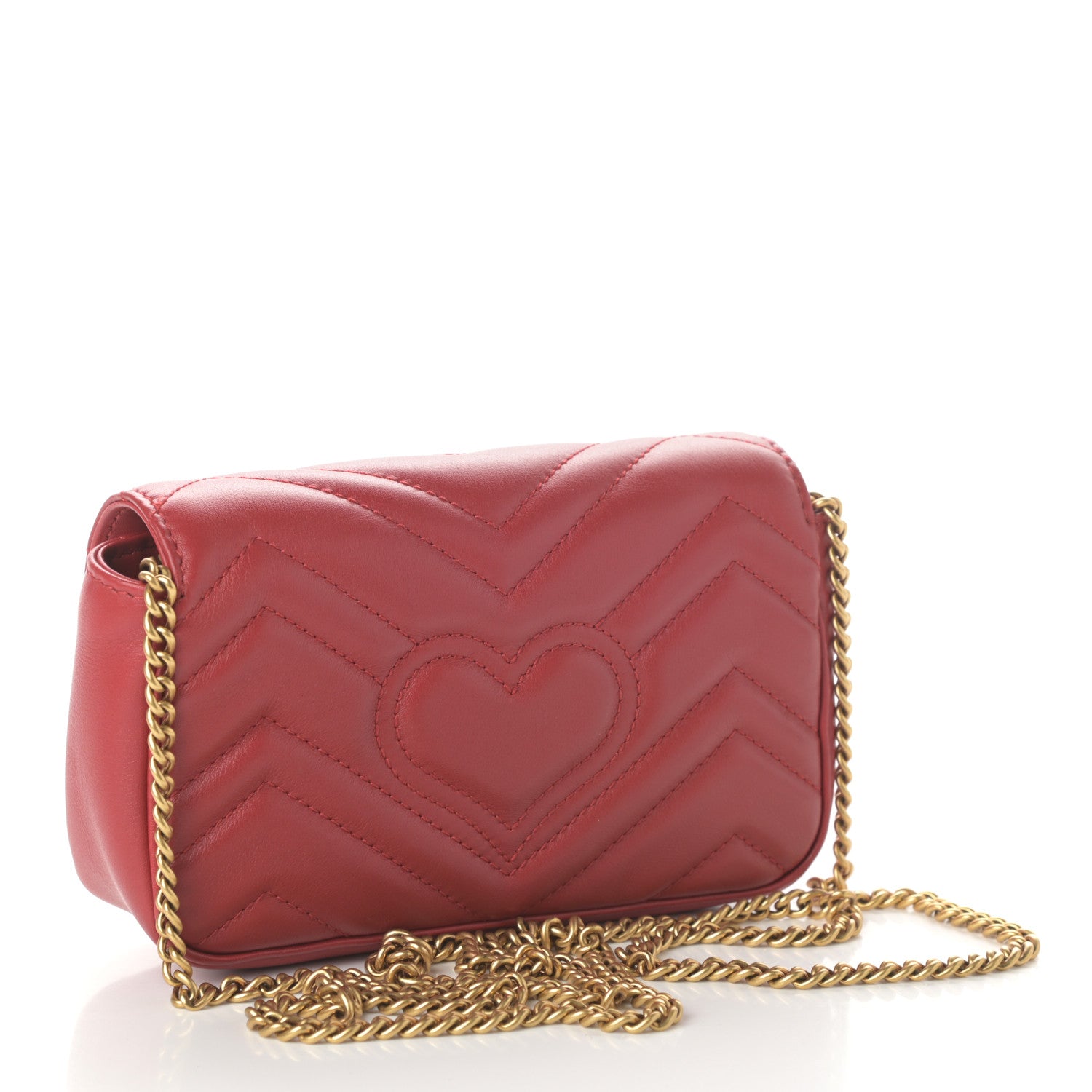 Gucci Calfskin Matelasse Super Mini GG Marmont Shoulder Bag Hibiscus Red 3 of 9
