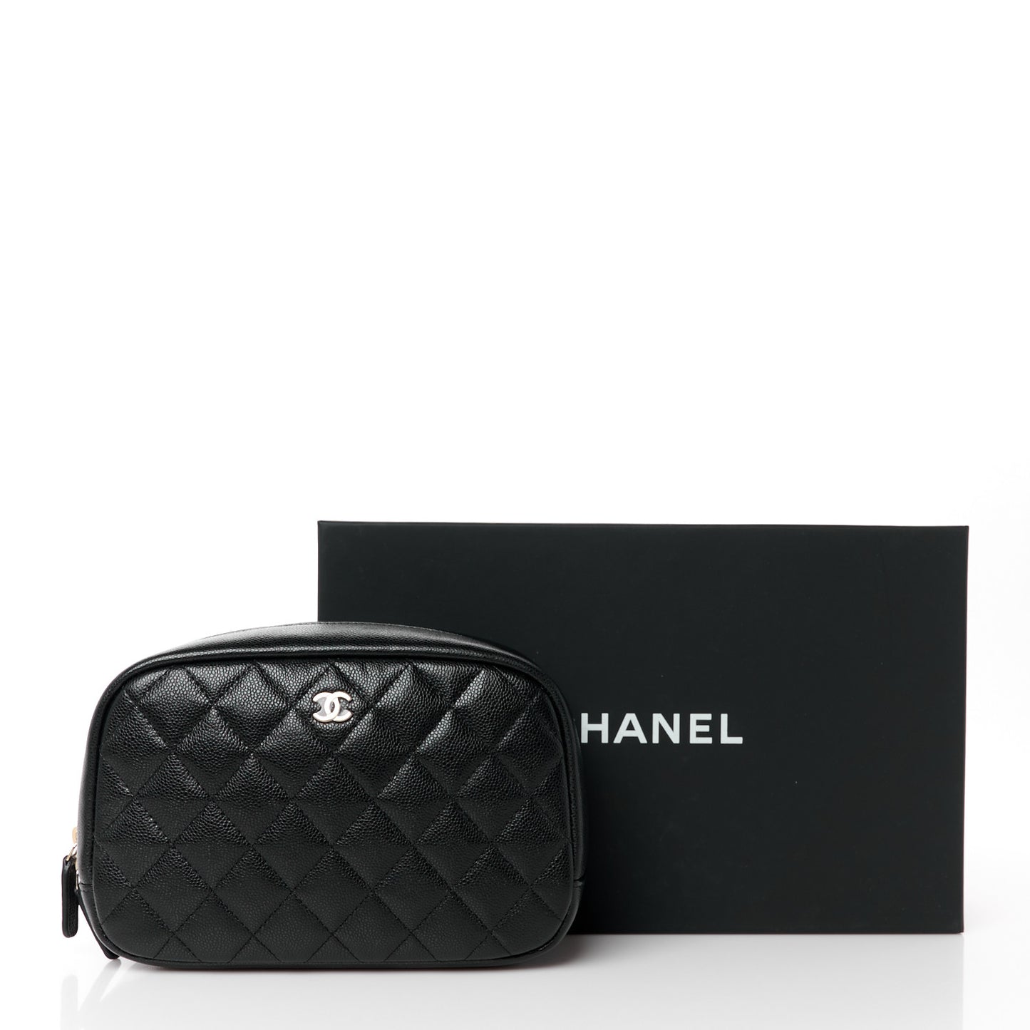 Caviar Quilted Medium Curvy Pouch Cosmetic Case Black