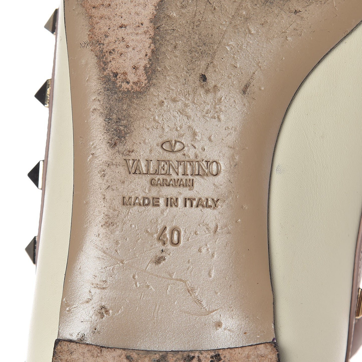 Calfskin Rockstud Cage Ballerina Flats 40 Light Ivory Poudre