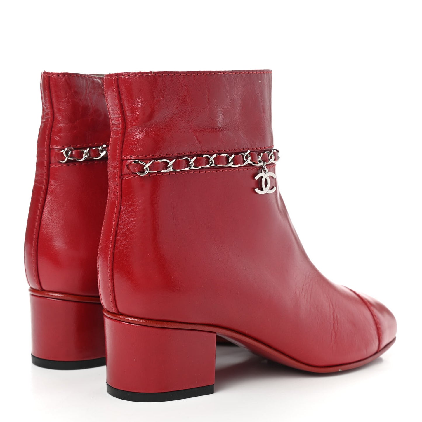 Crumpled Calfskin Cap Toe Chain Short Boots 36 Red