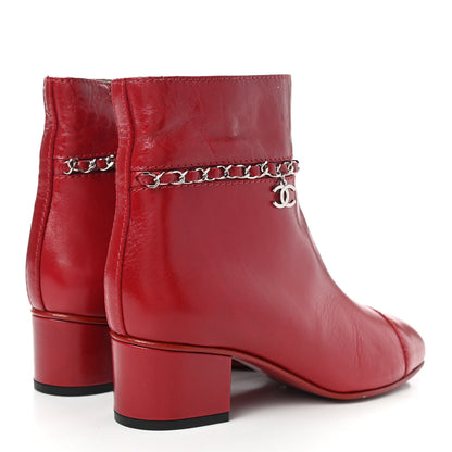Chanel Crumpled Calfskin Cap Toe Chain Short Boots 36 Red 4 of 10