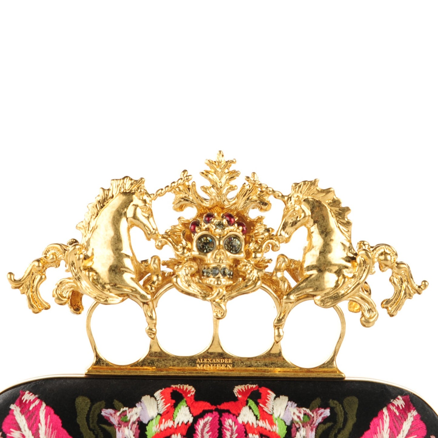 Embroidered Unicorn Knuckle Duster Box Clutch Multicolor