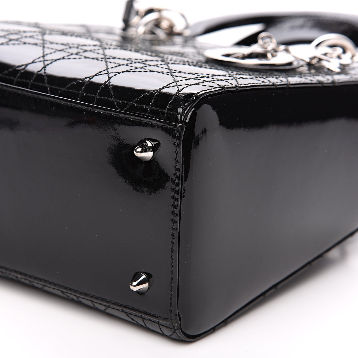 Patent Cannage Stitched Medium Lady Dior Black