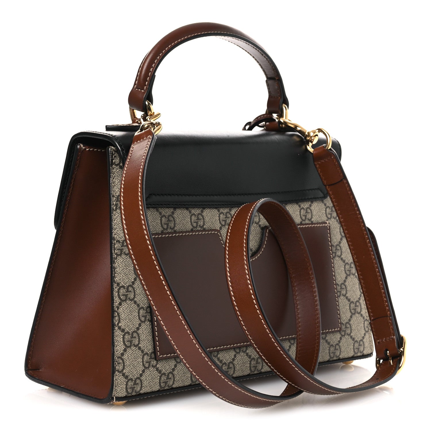 Gucci GG Supreme Monogram Calfskin Small Padlock Top Handle Bag Beige Black Cuir 2 of 13