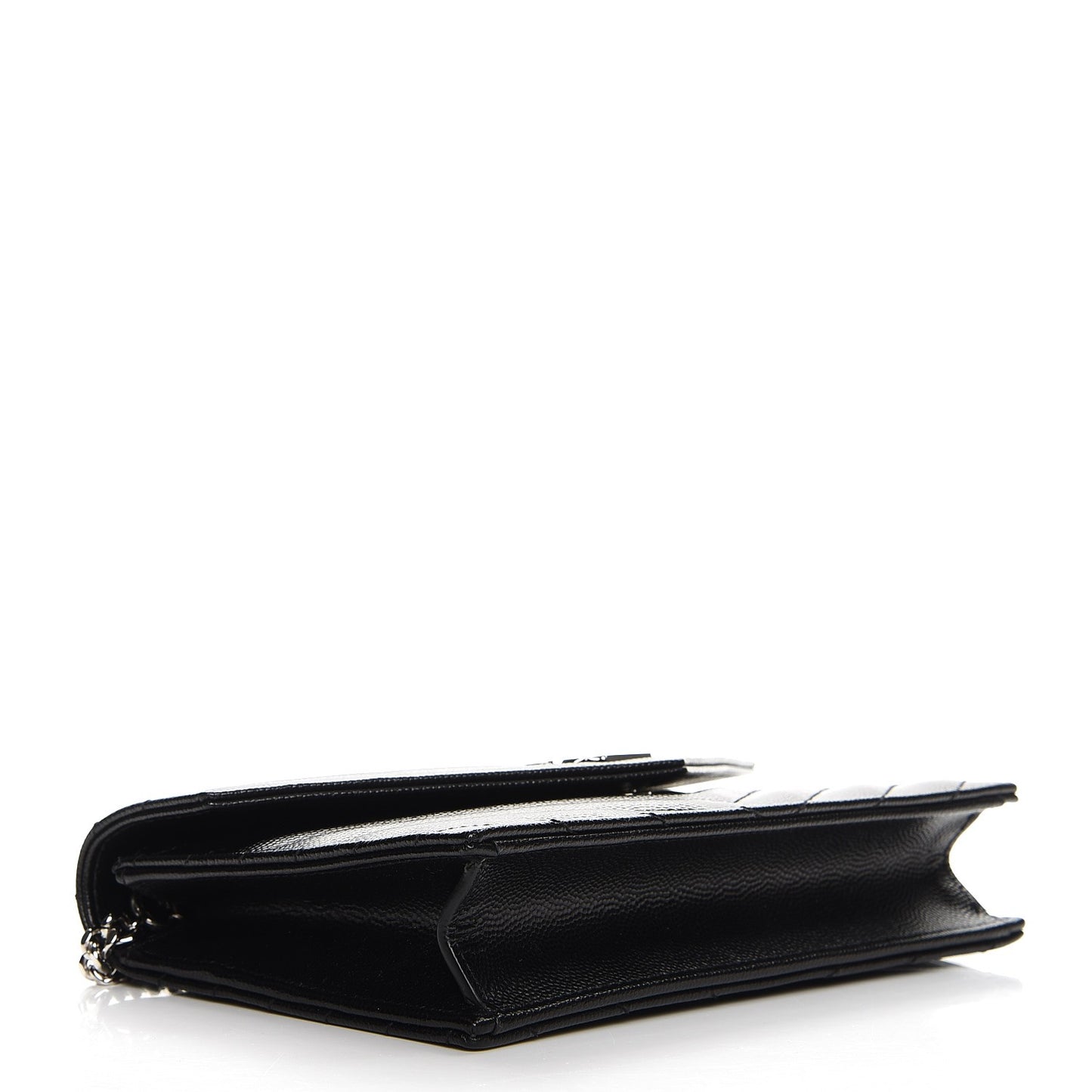 Grain De Poudre Matelasse Chevron Monogram Envelope Chain Wallet Black