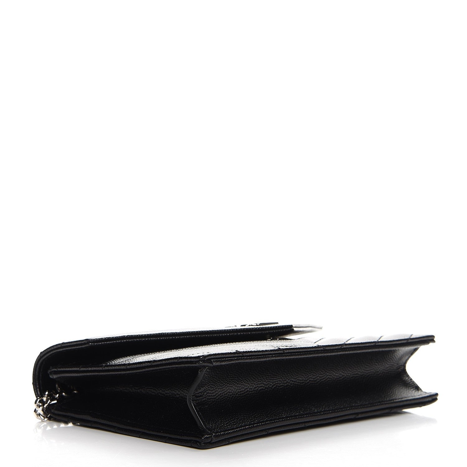 Saint Laurent Grain De Poudre Matelasse Chevron Monogram Envelope Chain Wallet Black 4 of 8