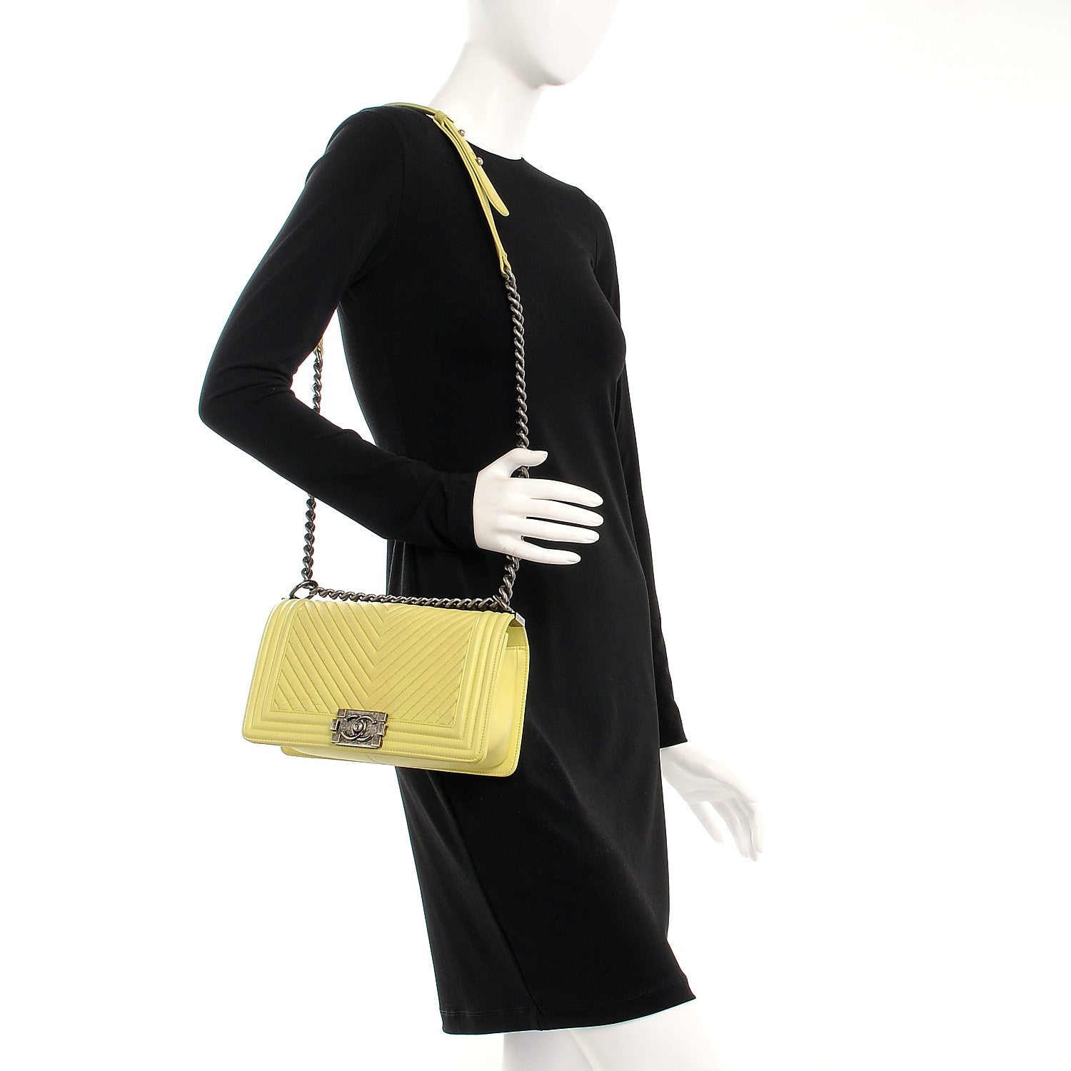 Chanel Wrinkled Lambskin Chevron Quilted Medium Boy Flap Yellow 2 of 9