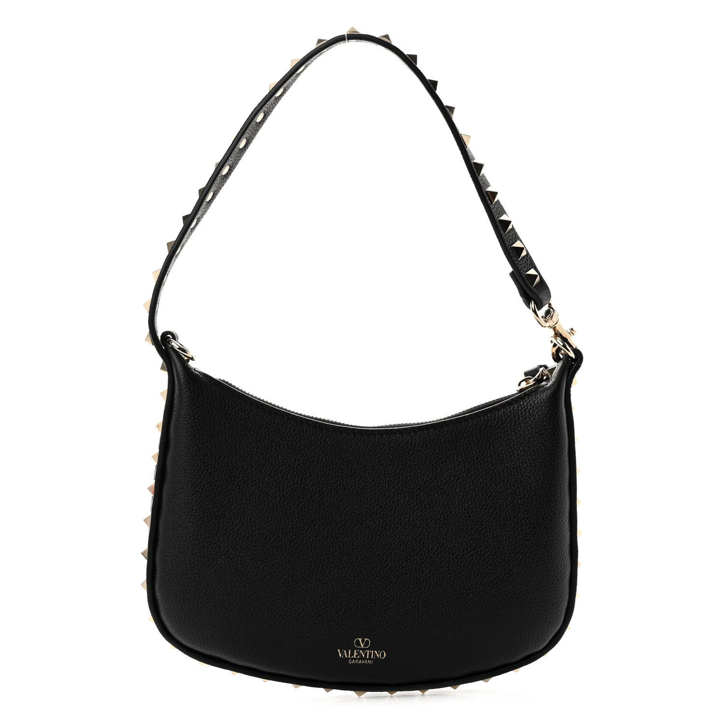 Grainy Calfskin Mini Rockstud Hobo Black