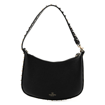 Valentino Garavani Grainy Calfskin Mini Rockstud Hobo Black 1 of 9