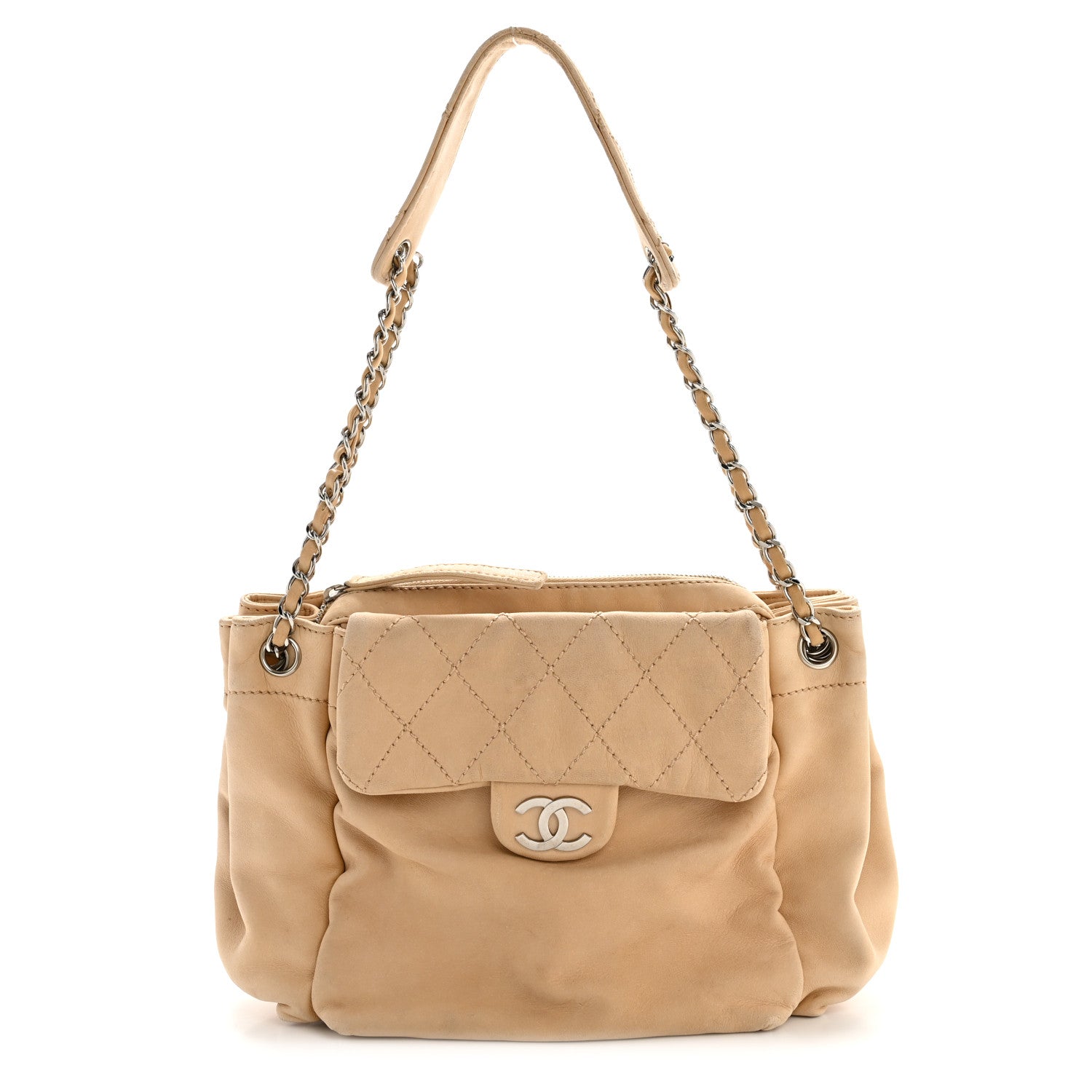 Chanel Lambskin Stitched Accordion Flap Tote Beige 1 of 14