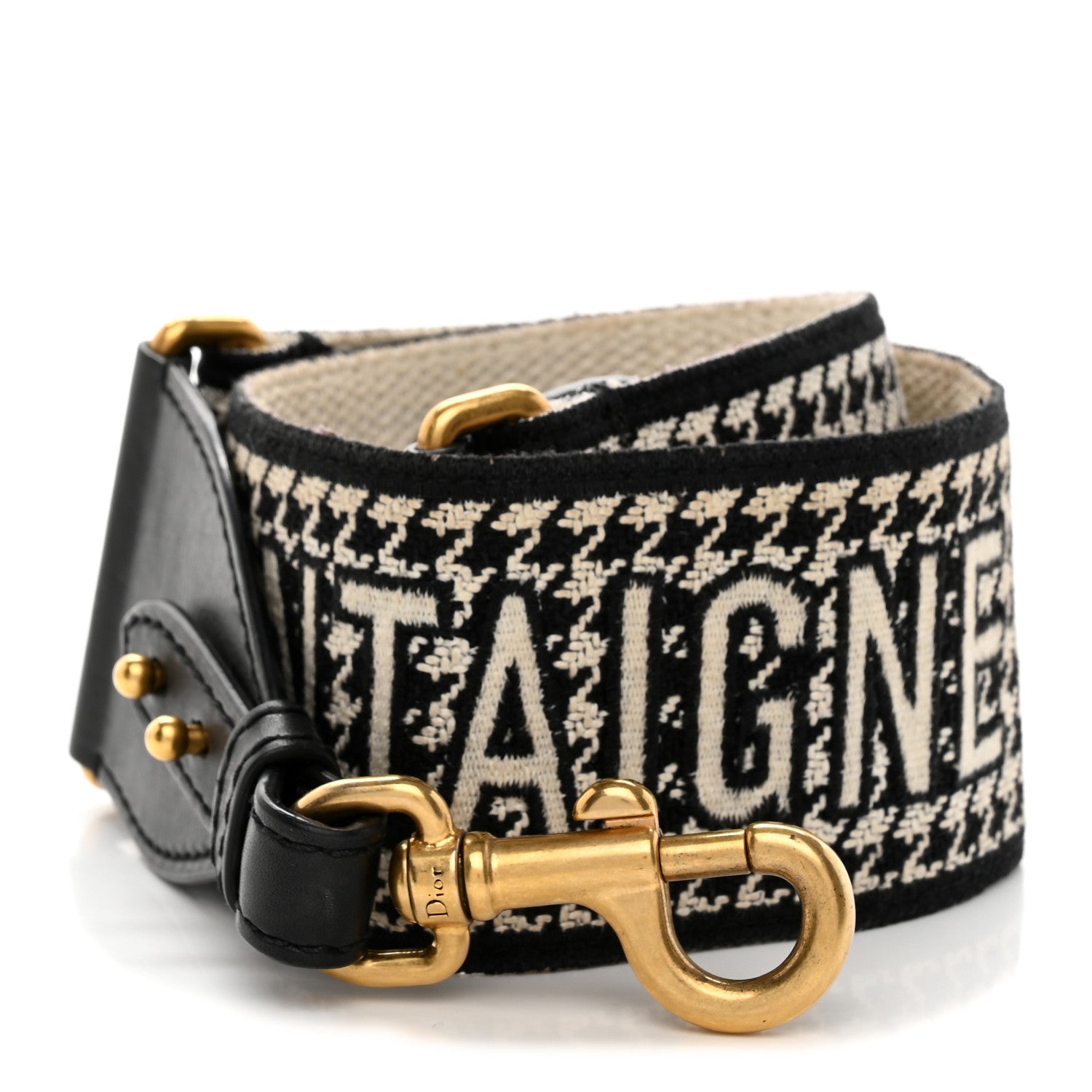 Christian Dior Canvas Houndstooth Embroidered 30 Montaigne Shoulder Strap Black White 1 of 5