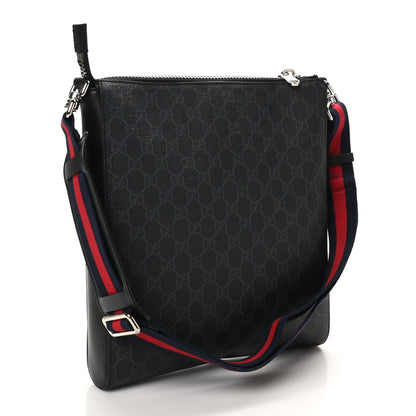 Gucci GG Supreme Monogram Appia Calfskin Web Flat Messenger Bag Black Grey 3 of 10