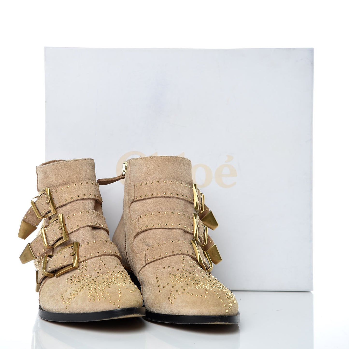 Suede Sheepskin Studded Susanna Ankle Boots 36.5 Beige Gold