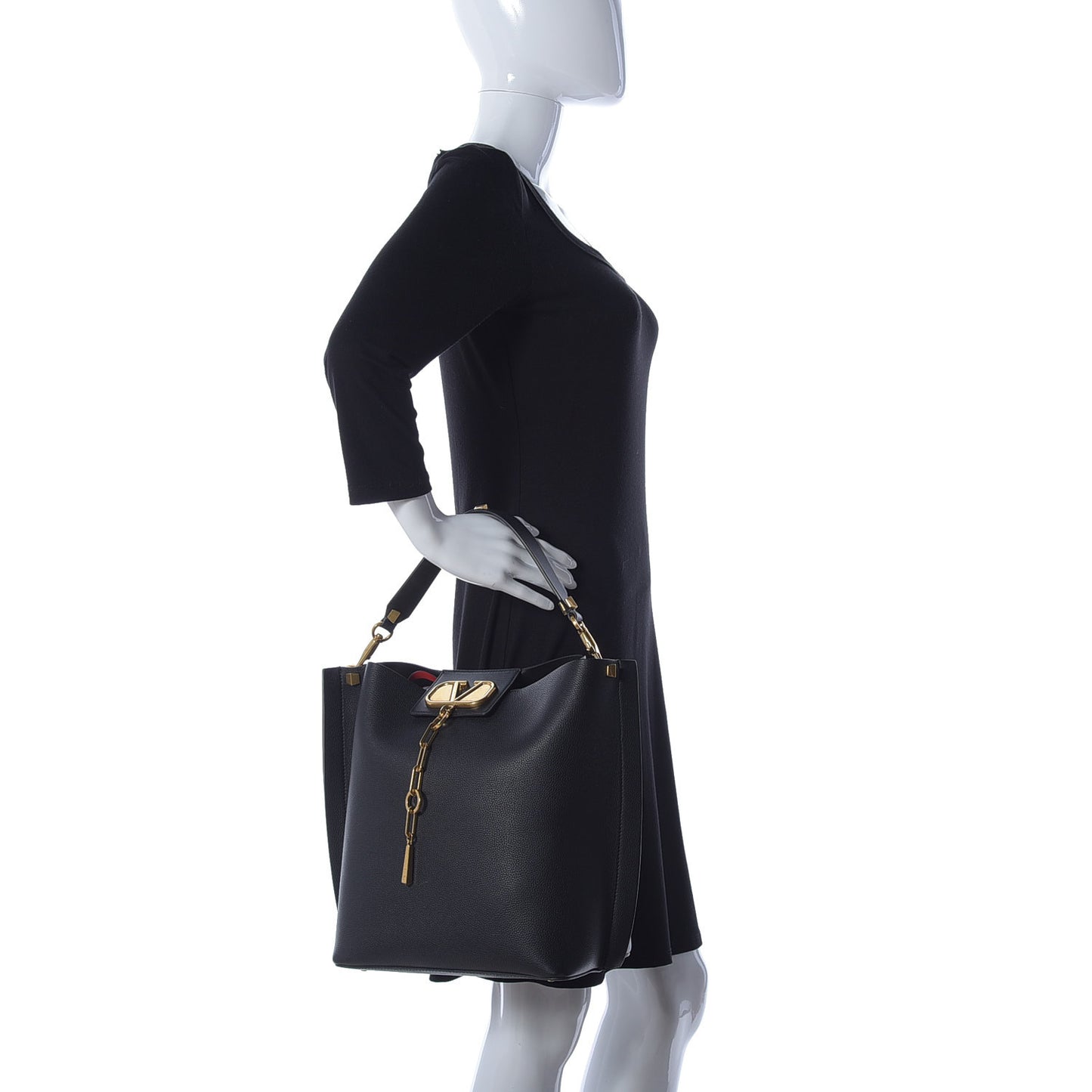 Grainy Calfskin Escape Hobo Bag Black