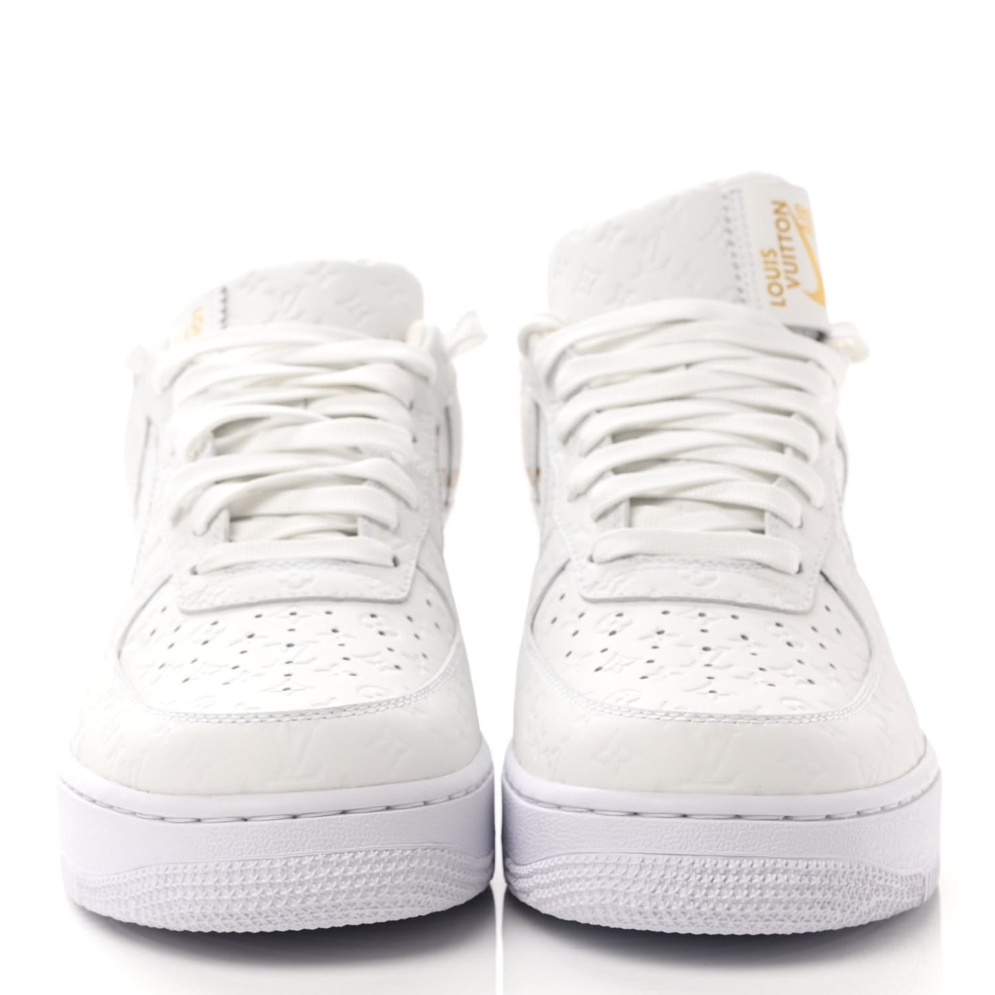 X NIKE AIR FORCE 1 Calfskin Monogram Mens Low Top Sneakers 9 White