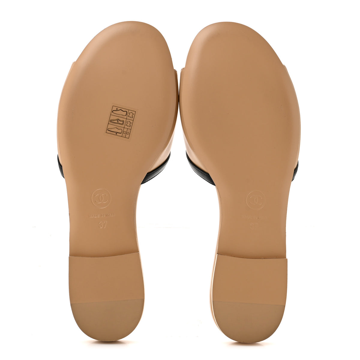 Chanel Lambskin CC Cutout Sandal Mules 37 Beige Black 6 of 10