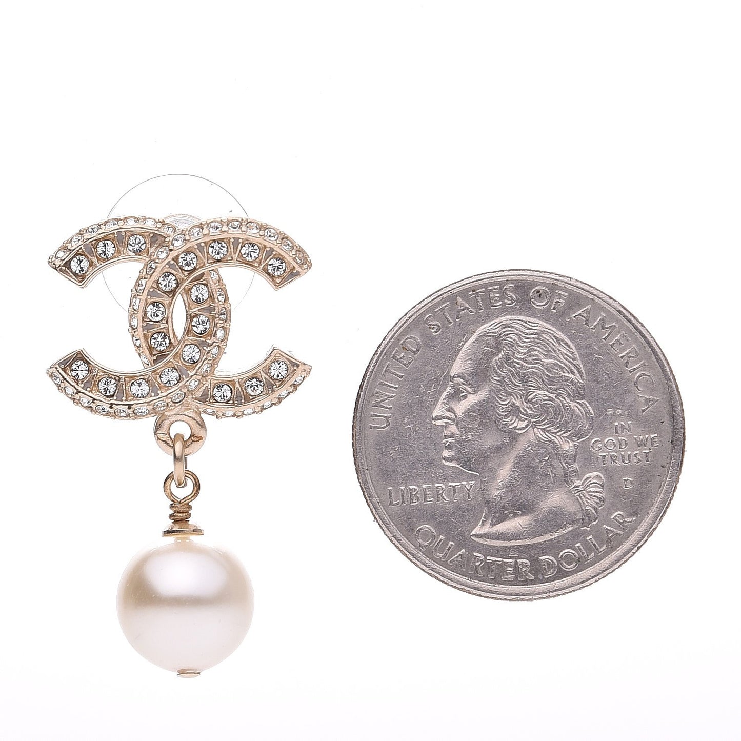 Crystal Pearl CC Drop Earrings Gold