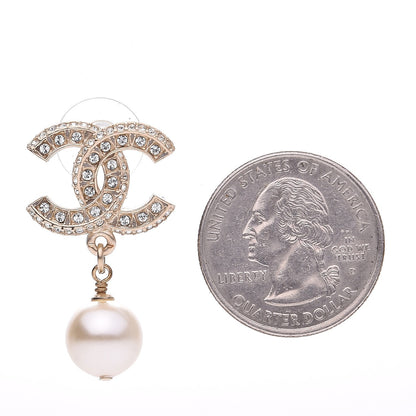 Chanel Crystal Pearl CC Drop Earrings Gold 2 of 5