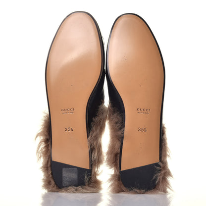 Gucci Goatskin Fur Bee Star Embroidered Womens Princetown Slippers 35.5 Black 5 of 8