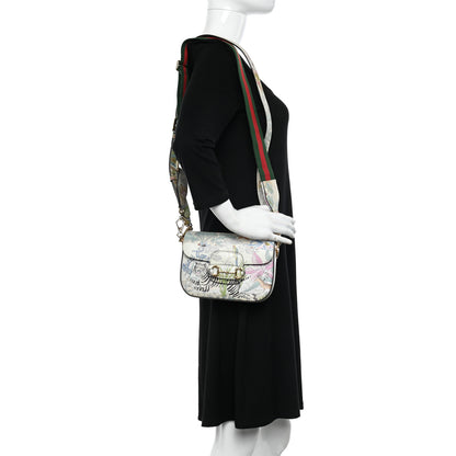 Gucci New Shangai Calfskin Tiger Savanah Web Mini Horsebit 1955 Shoulder Bag Chalky White Multicolor 2 of 10