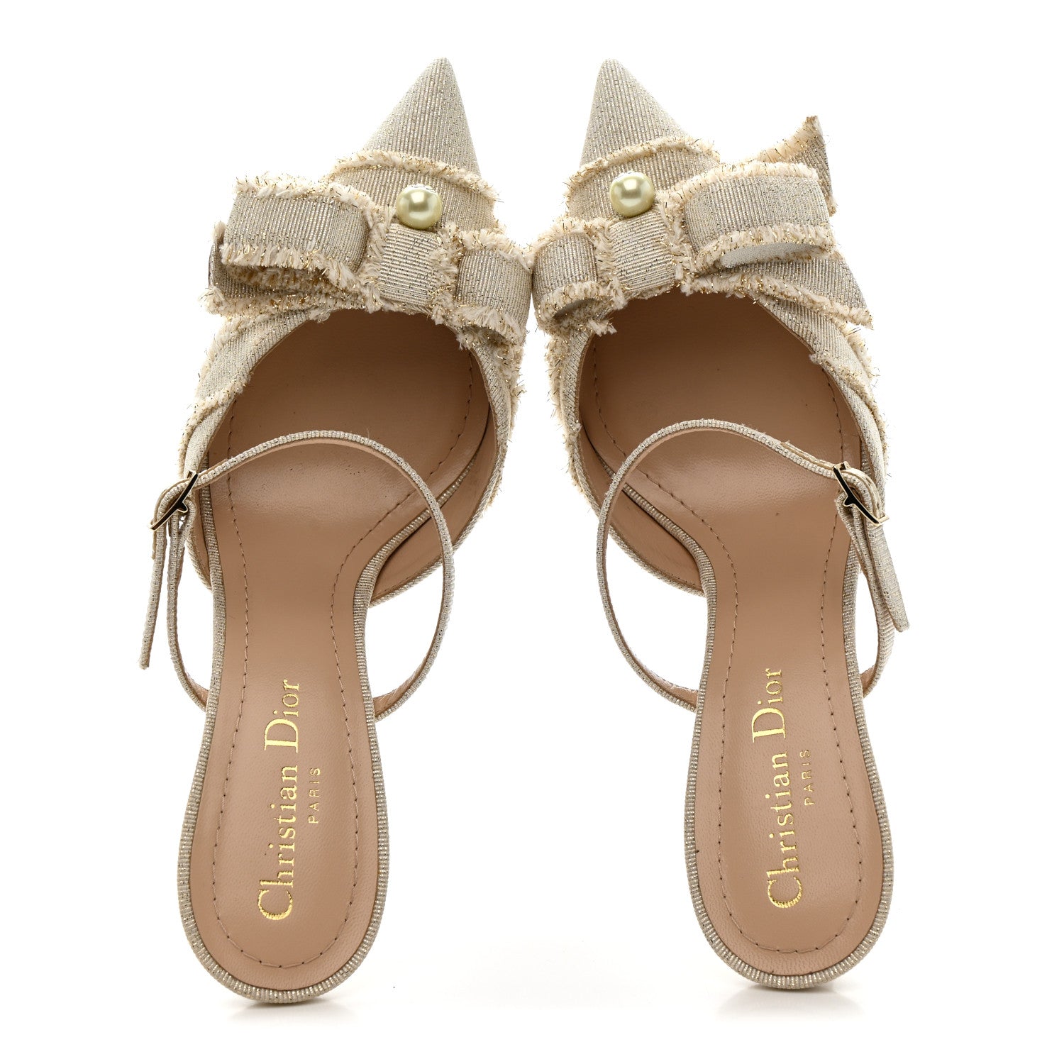 Christian Dior Laminated Grosgrain Pearl Fringe Adiorable Mule 37 Shiny Gold 2 of 12