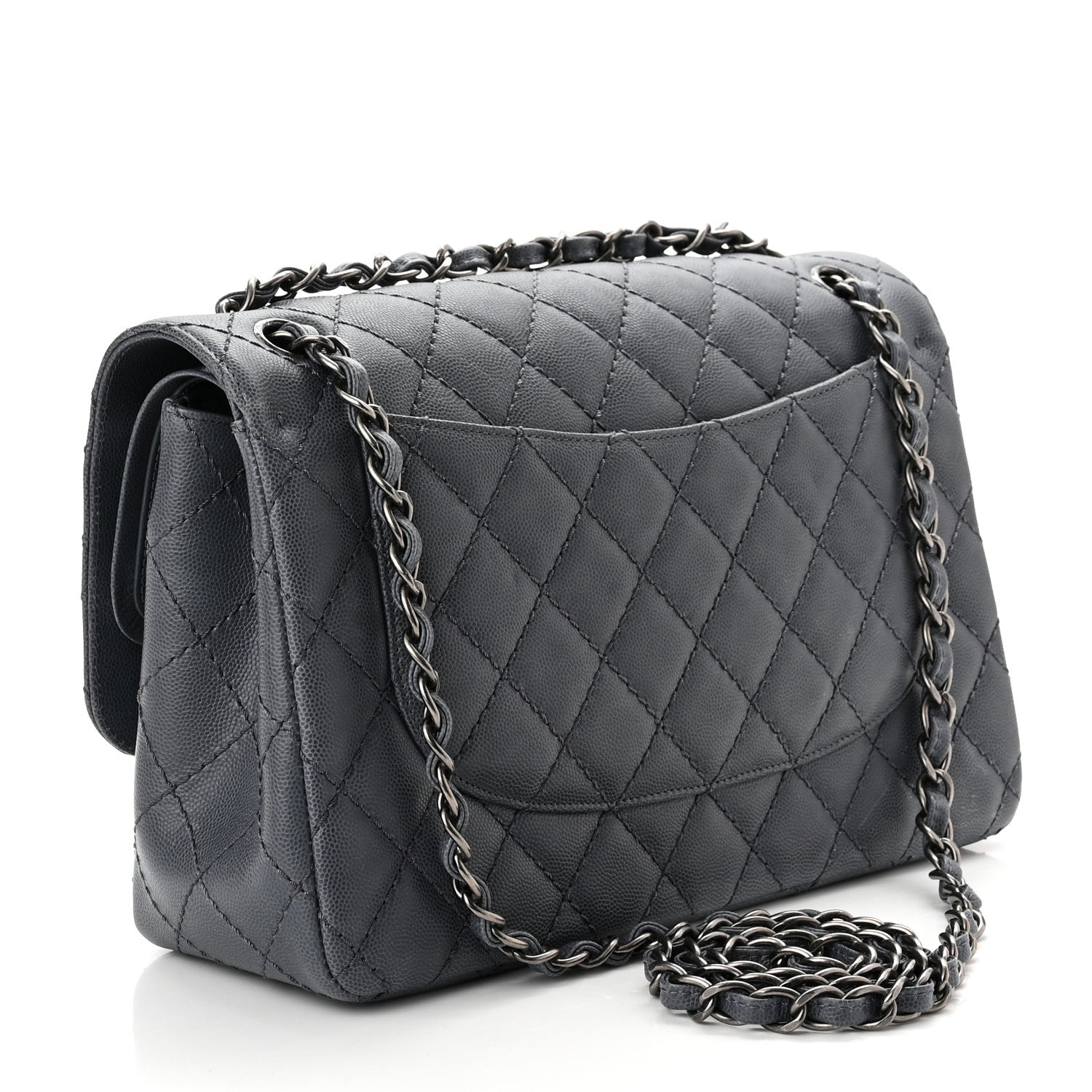 Chanel Washed Caviar Quilted Jumbo Double Flap Dark Grey 3 of 10