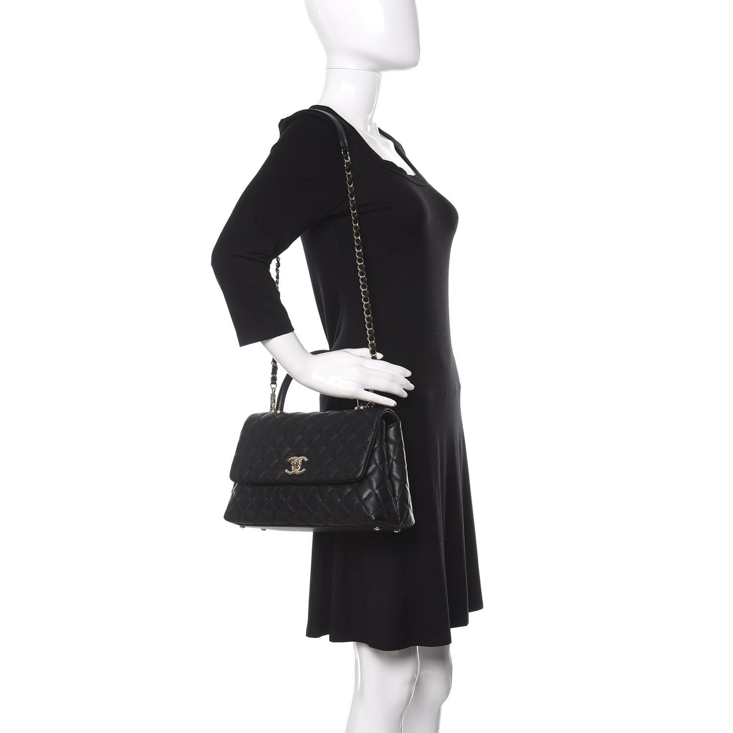 Caviar Quilted Small Coco Handle Flap Black