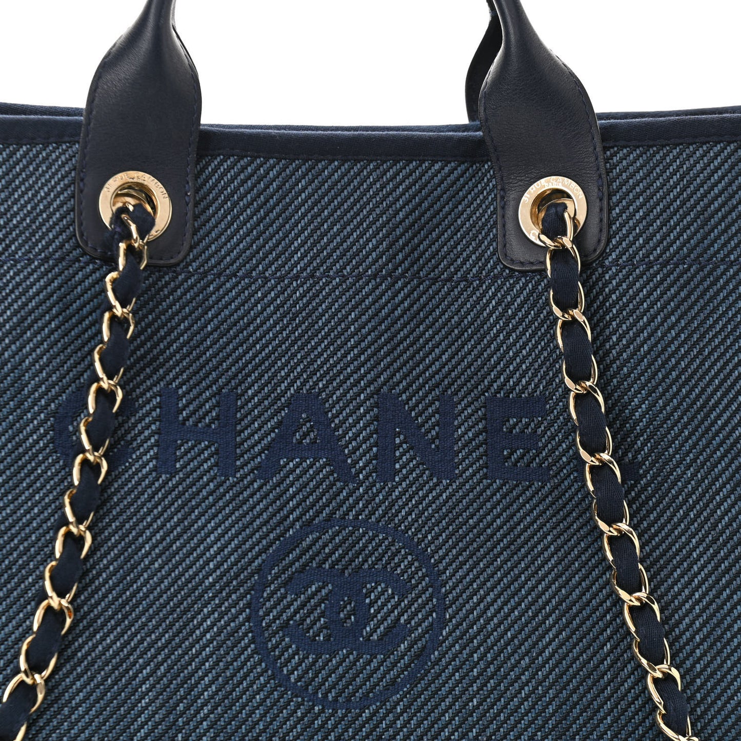 Mixed Fibers Calfskin Medium Deauville Tote Navy Blue