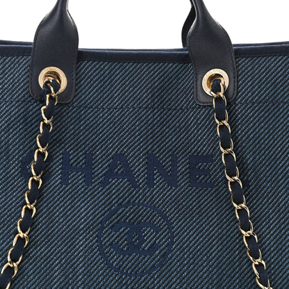 Chanel Mixed Fibers Calfskin Medium Deauville Tote Navy Blue 8 of 10