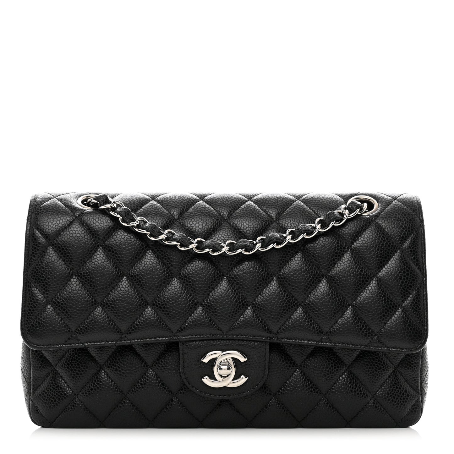 Caviar Quilted Medium Double Flap Black