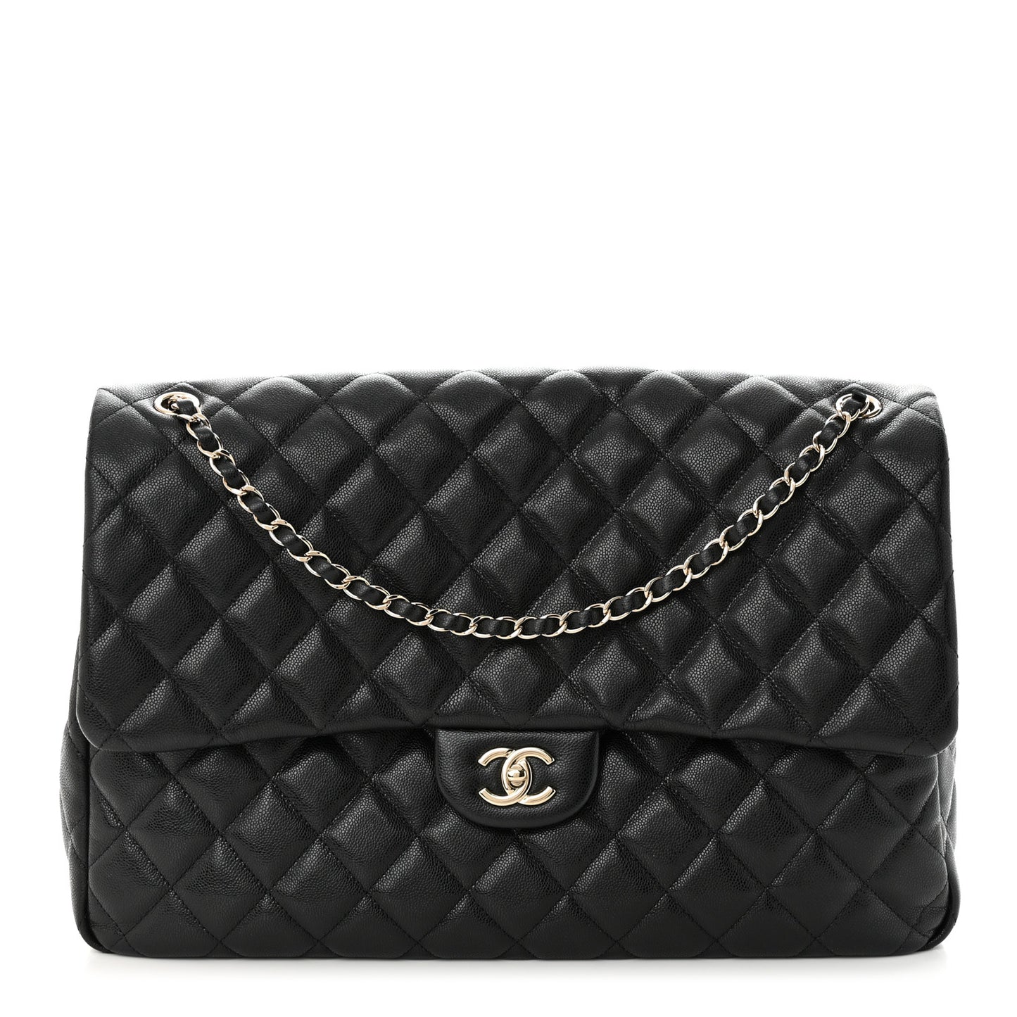 Caviar Quilted XXL Travel Flap Bag Black