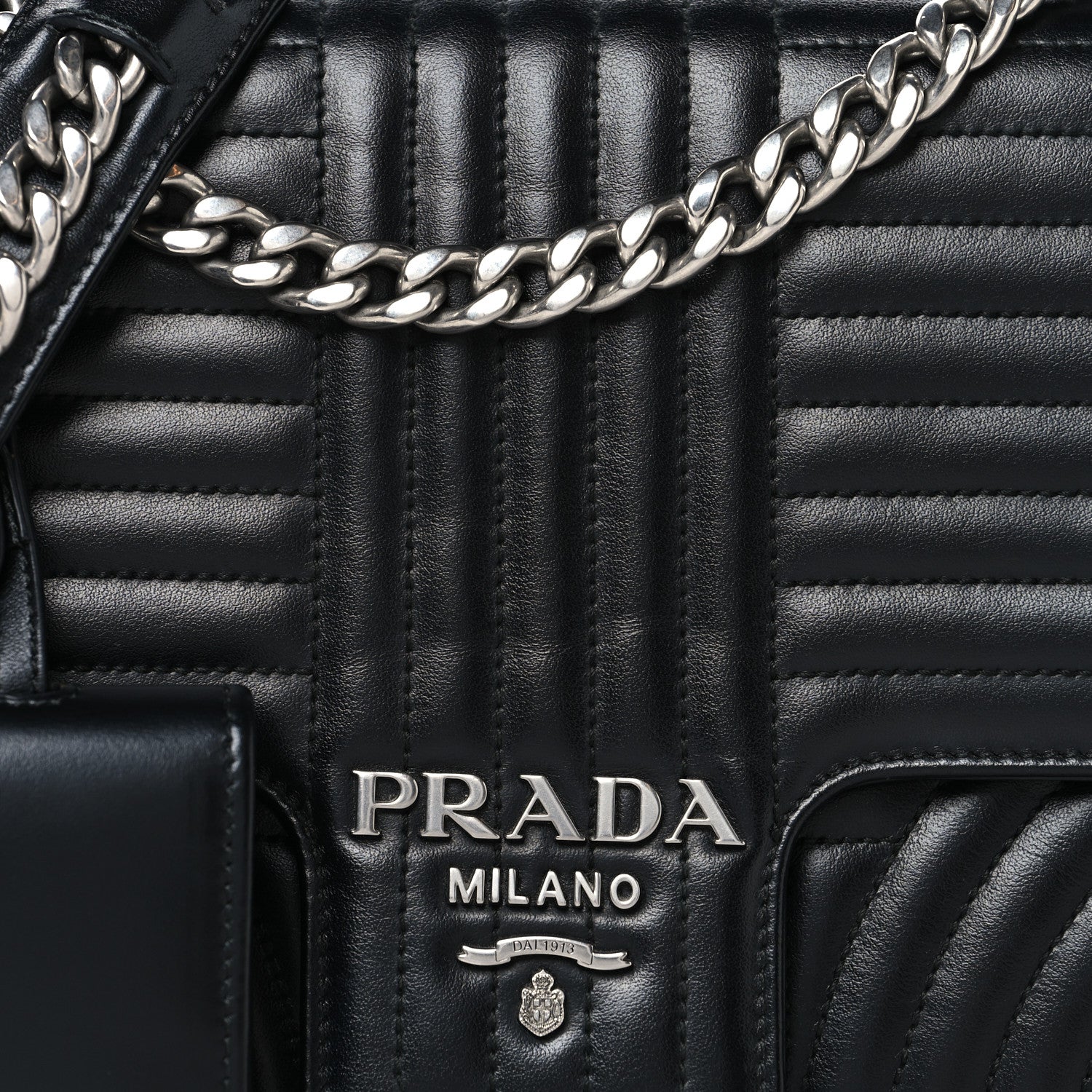 Prada Soft Calfskin Impunture Diagramme Large Chain Flap Shoulder Bag Black 8 of 11