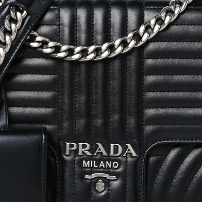 Prada Soft Calfskin Impunture Diagramme Large Chain Flap Shoulder Bag Black 8 of 11