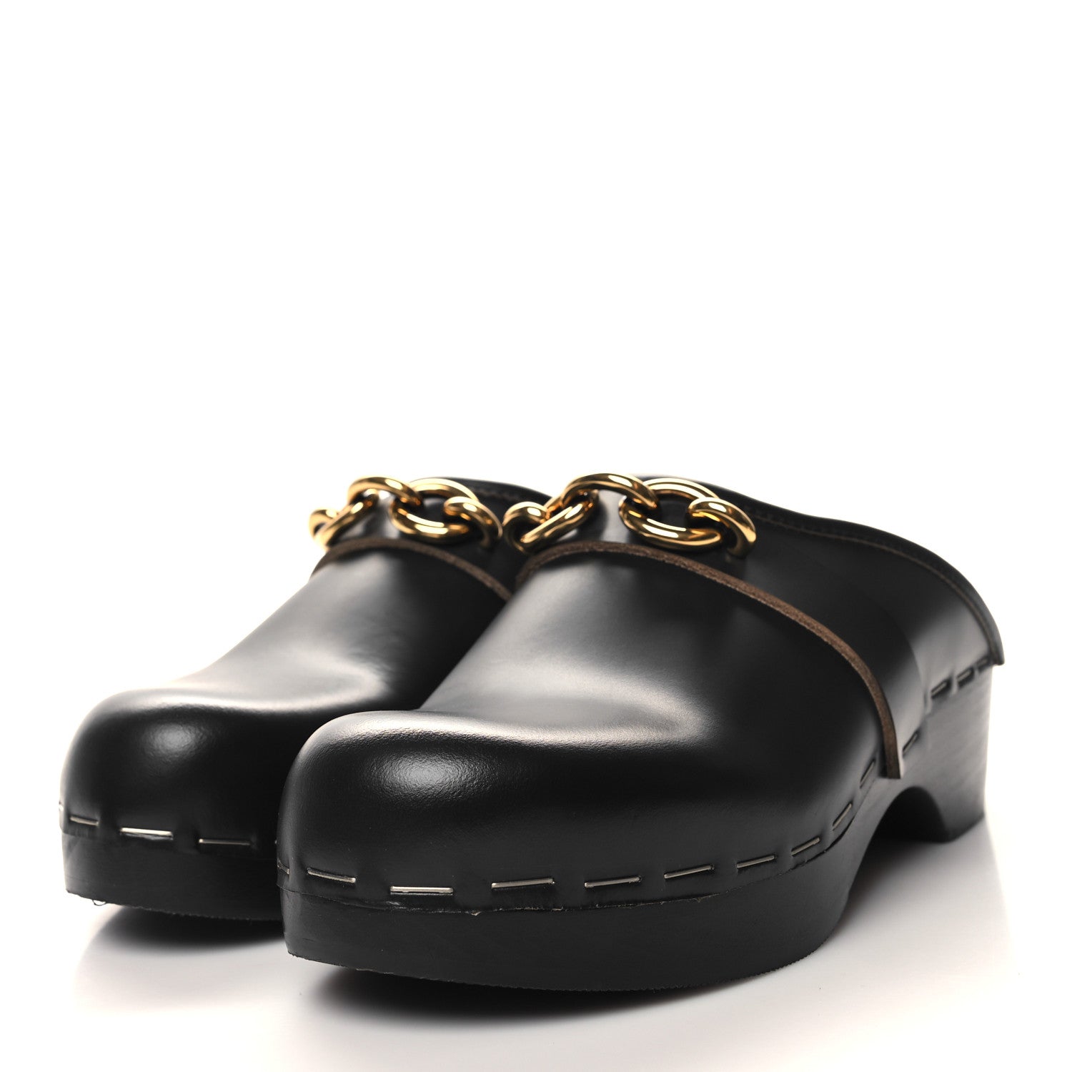 Saint Laurent Smooth Calfskin Le Maillon Clogs 38.5 Black 3 of 9