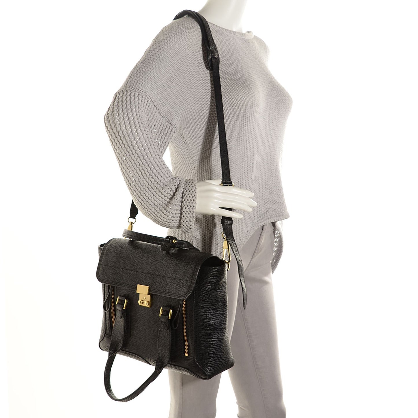 3.1 Textured Calfskin Medium Pashli Satchel Black