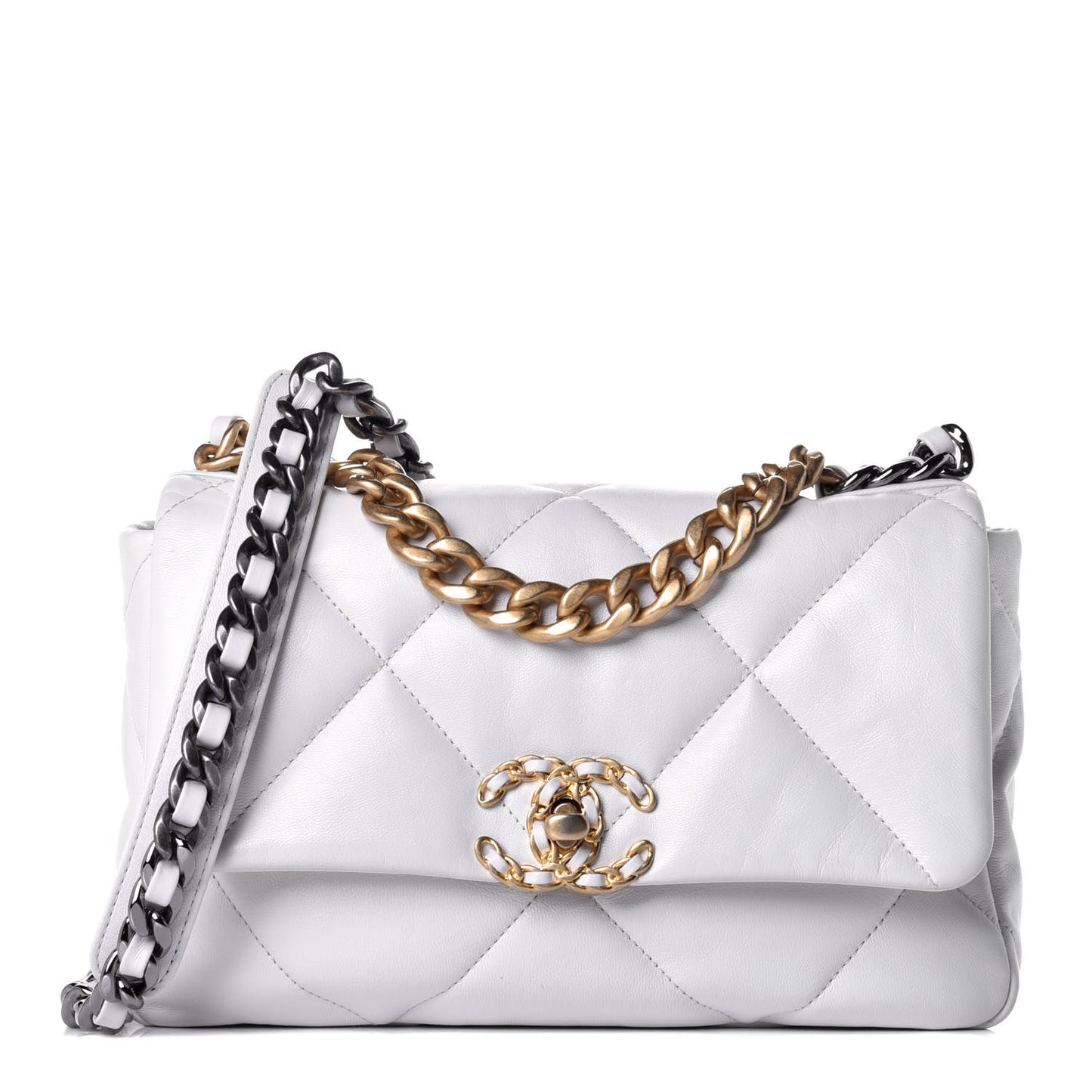 Goatskin Quilted Medium Chanel 19 Flap White