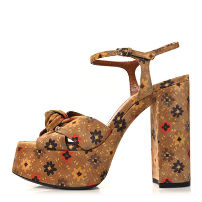 Saint Laurent Suede Bianca Flower 85 Platform Sandals 38.5 Tan 1 of 9