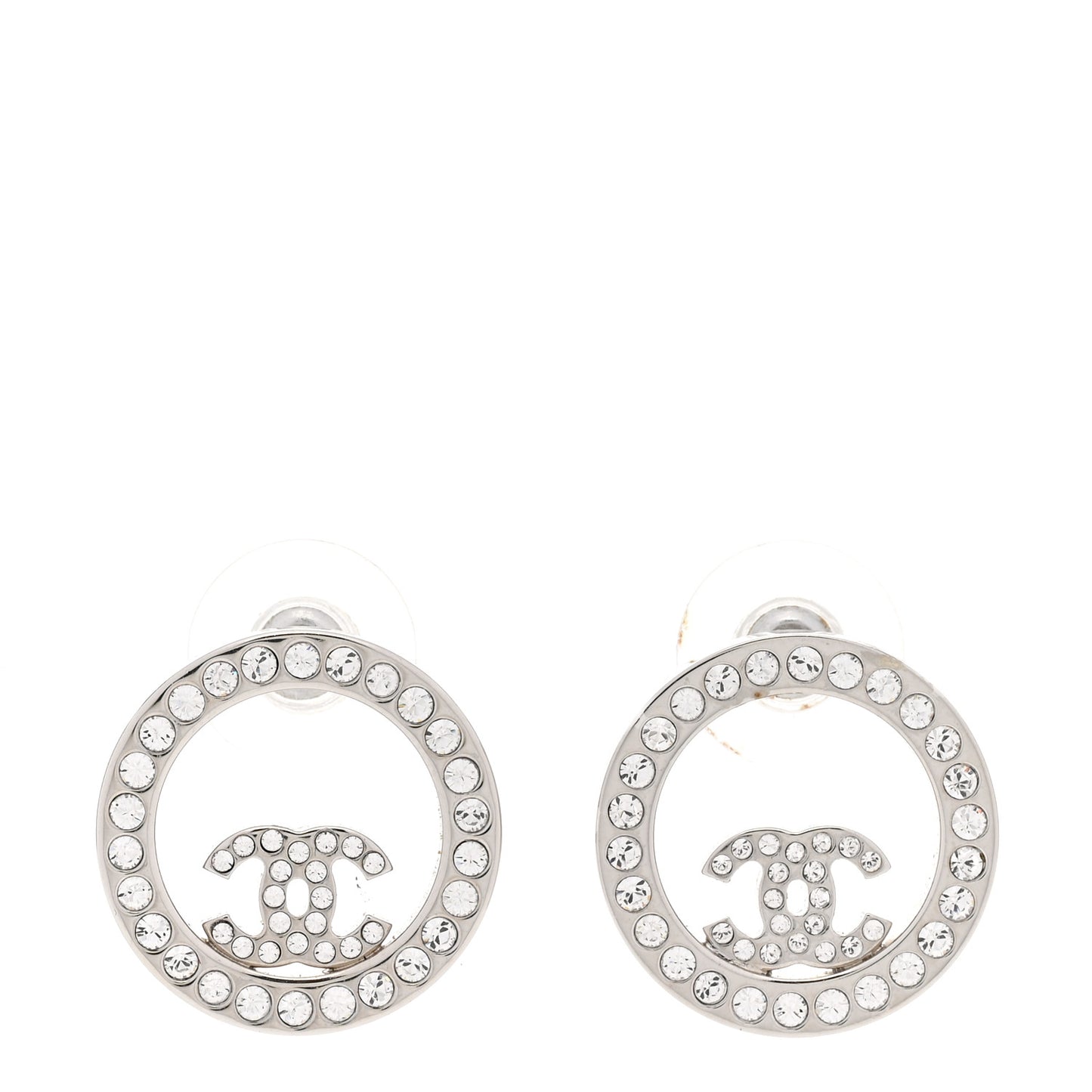Crystal CC Round Earrings Silver
