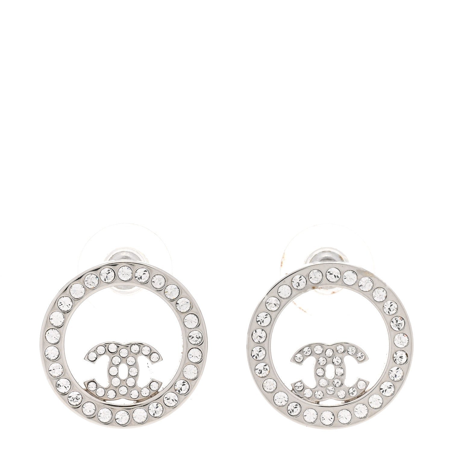 Chanel Crystal CC Round Earrings Silver 1 of 6