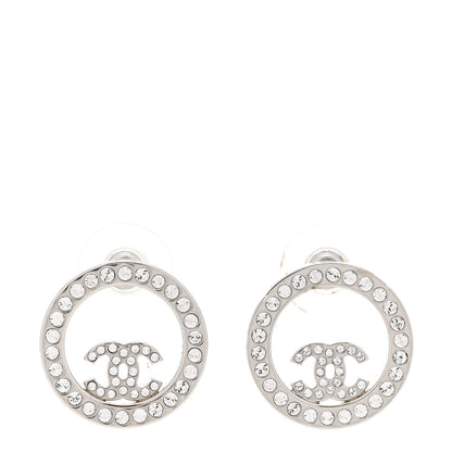 Chanel Crystal CC Round Earrings Silver 1 of 6