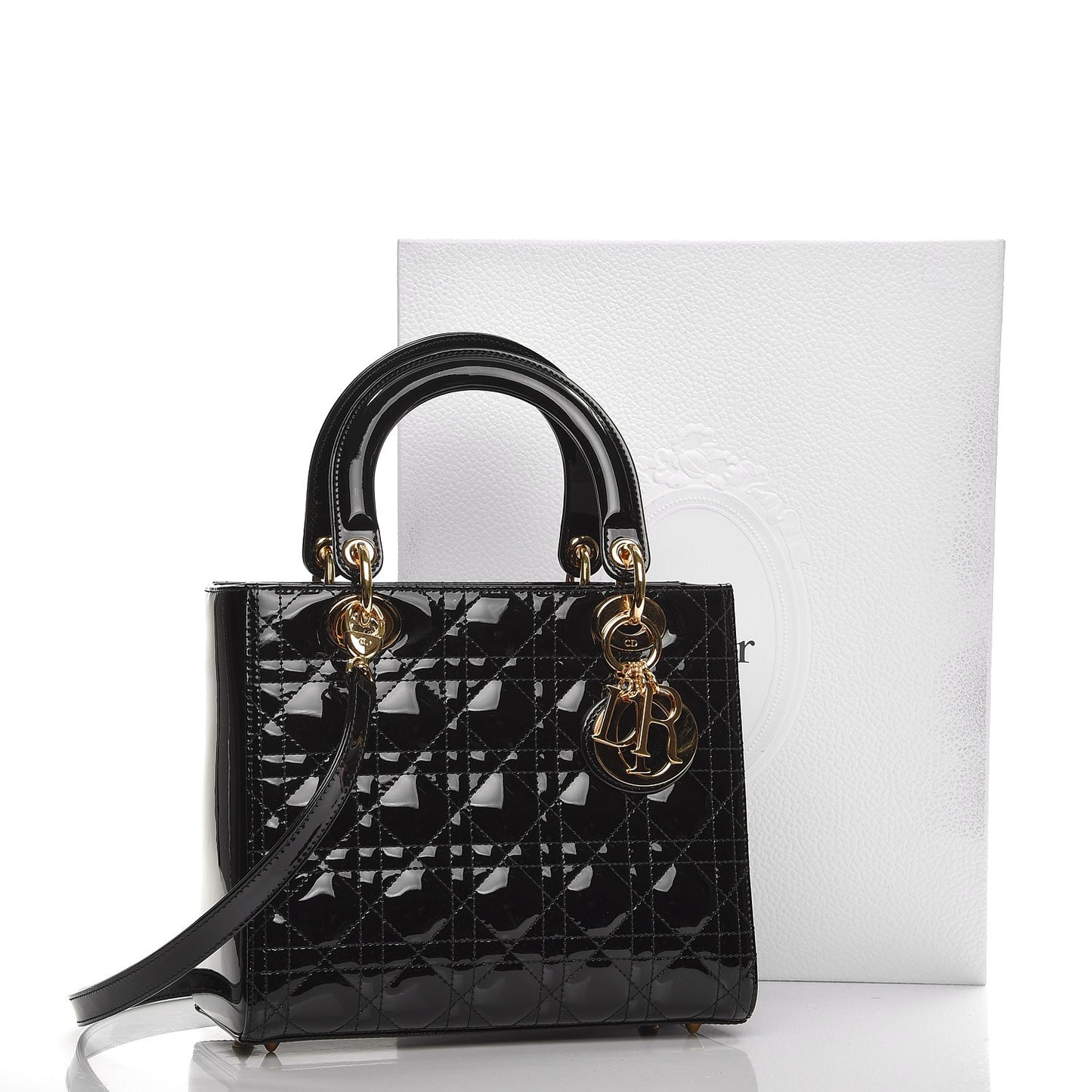 Patent Cannage Medium Lady Dior Black