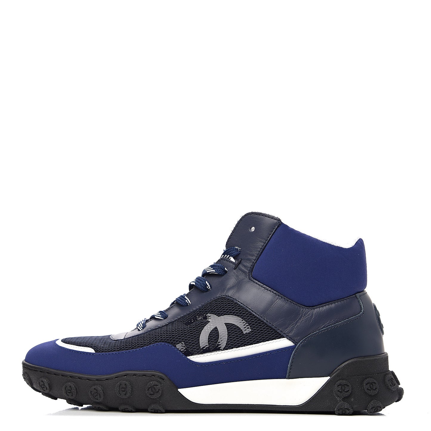 Calfskin Mesh Lycra Womens Logo High Top Sneakers 39.5 Blue