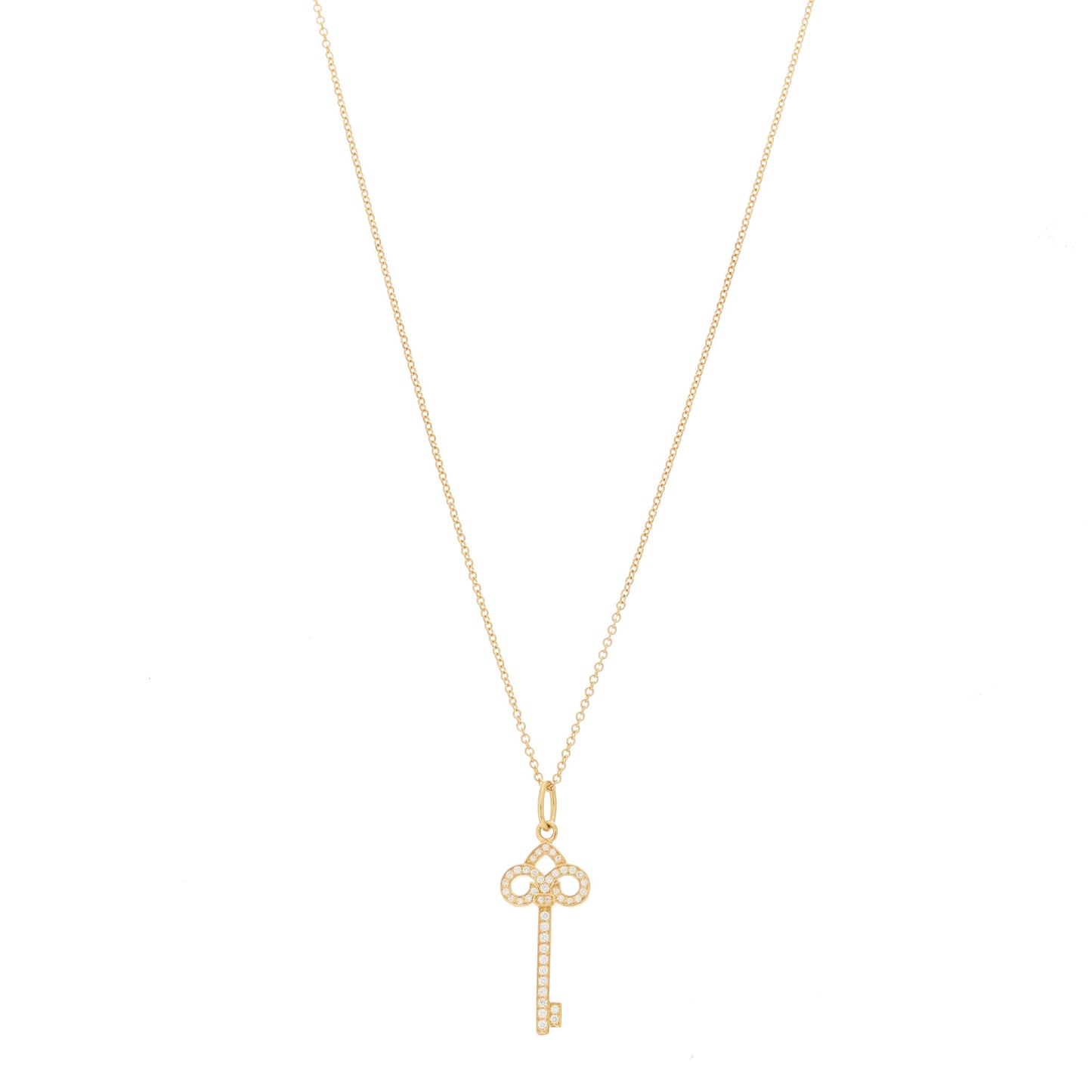 18K Yellow Gold Diamond Mini Fleur De Lis Key Pendant Necklace
