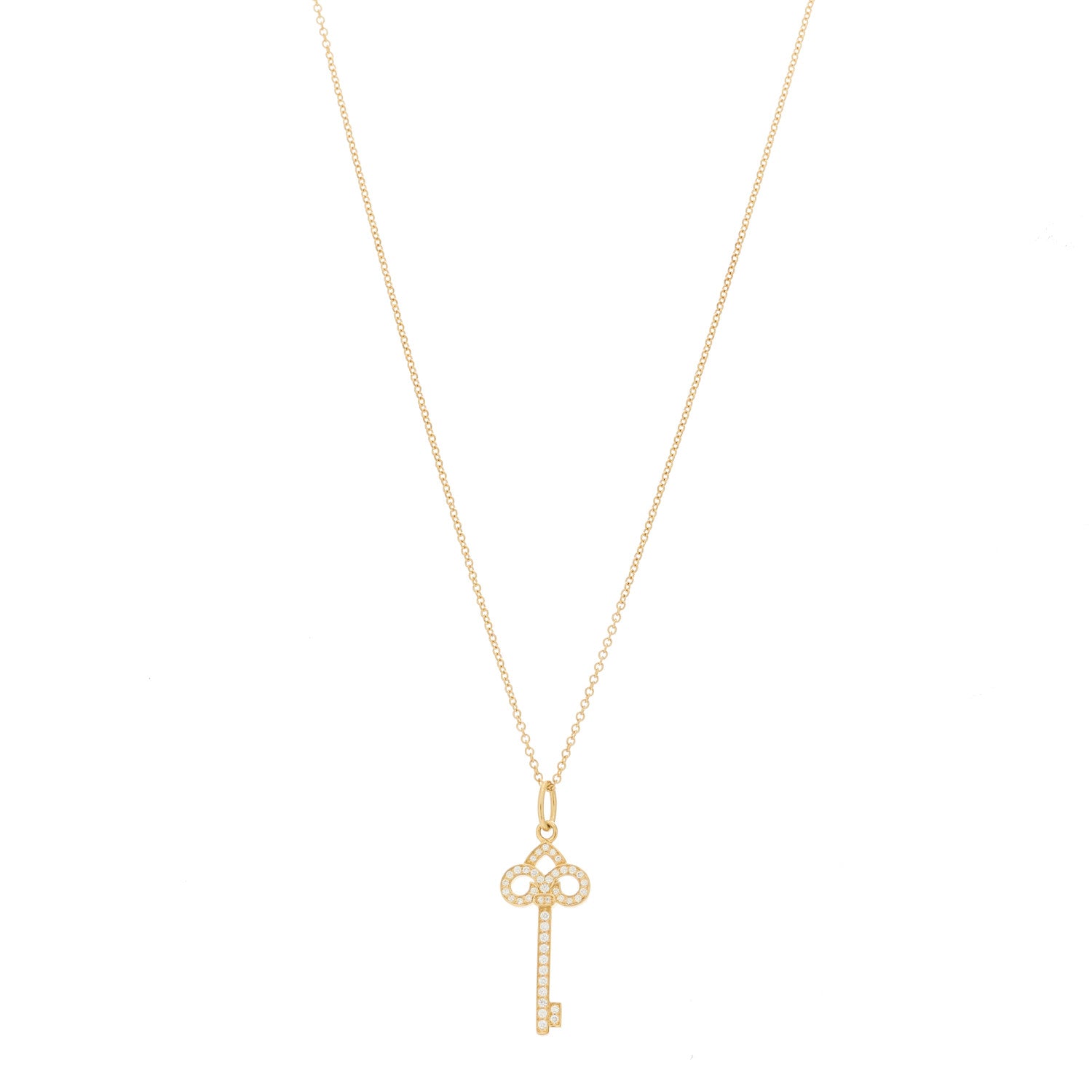 Tiffany 18K Yellow Gold Diamond Mini Fleur De Lis Key Pendant Necklace 1 of 6