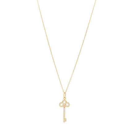 Tiffany 18K Yellow Gold Diamond Mini Fleur De Lis Key Pendant Necklace 1 of 6
