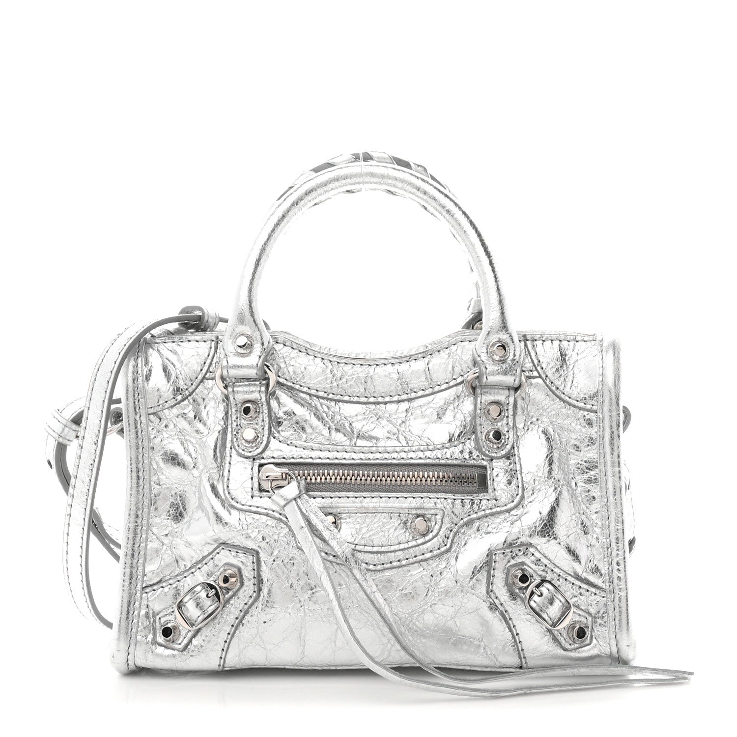 Balenciaga Metallized Arena Lambskin Classic Hardware Nano Le City Silver 1 of 10