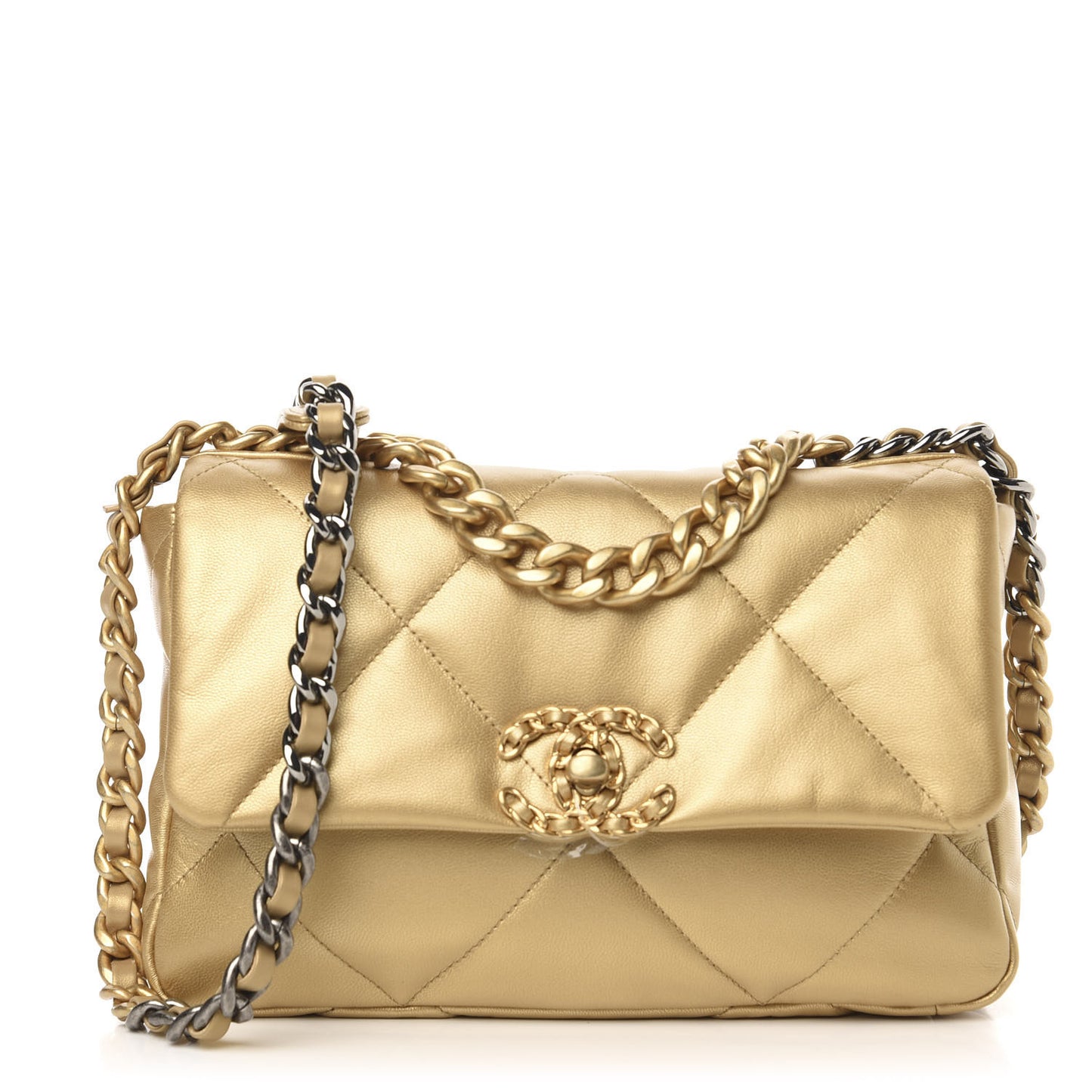 Metallic Goatskin Quilted Medium 19 Flap Gold