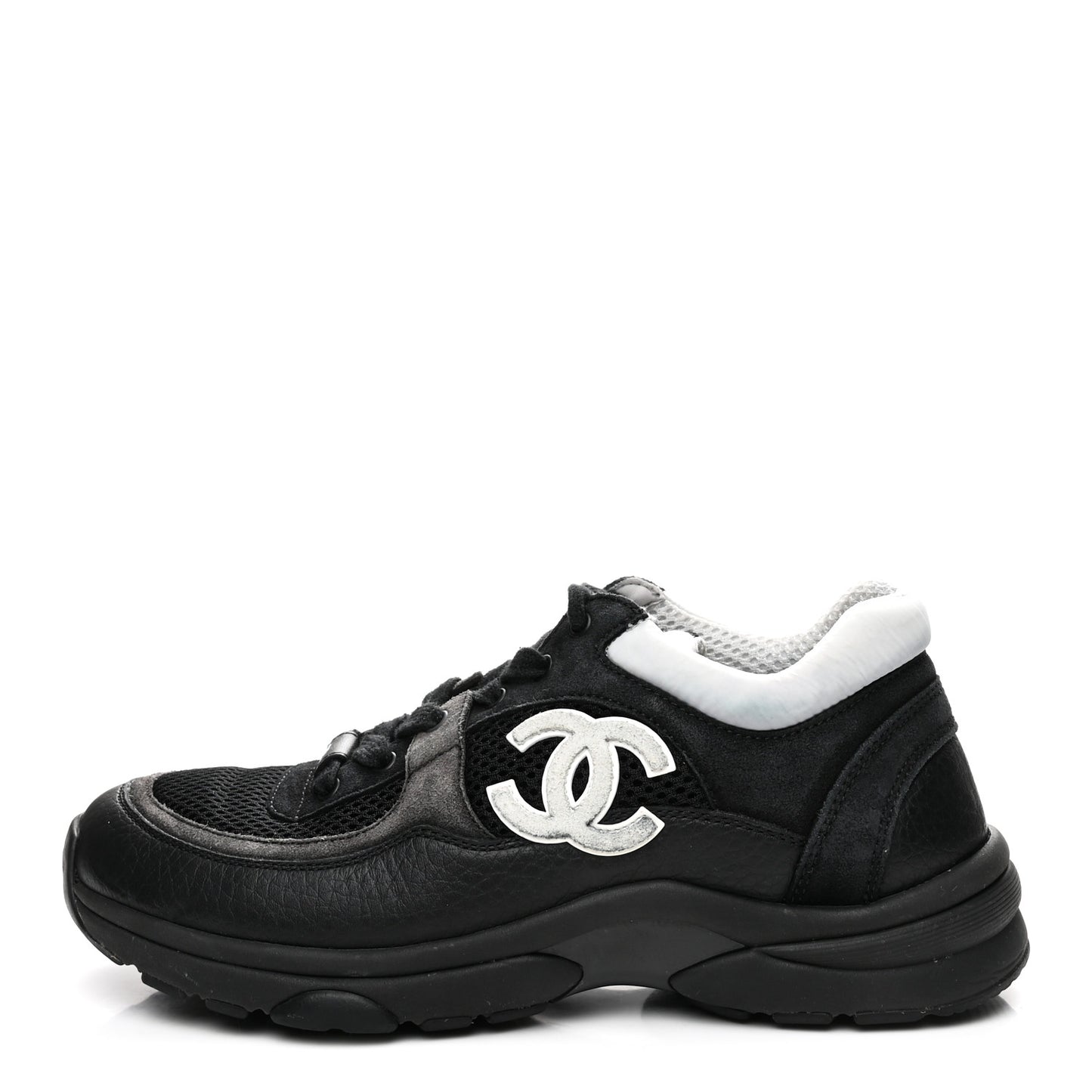 Mesh Suede Grained Calfskin Womens CC Sneakers 36 Black White
